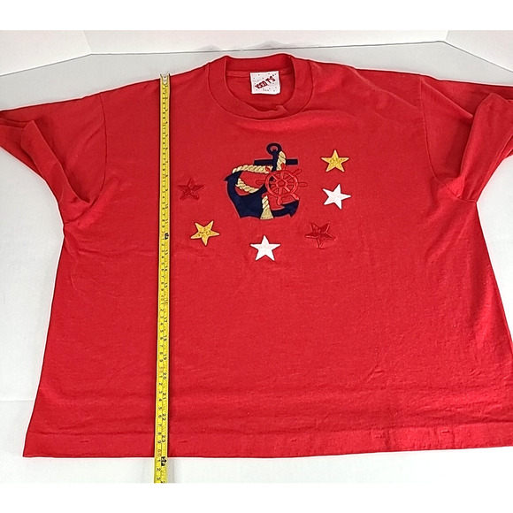 VTG ICED T's Crewneck T Shirt XL Red Nautical Anchor Stars Embroidered Made USA - Picture 10 of 12